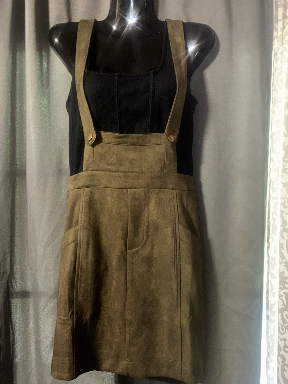 Green suede overall dress nwt